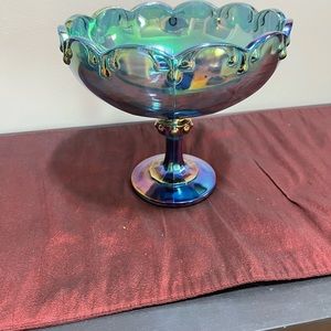 Vintage Blue Indiana carnival glass compote bowl